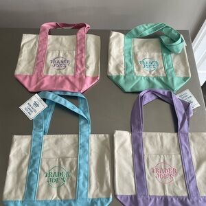 Trader Joe's Set of 4 Mini Pastel Canvas Tote Bag Ready to Ship Size Small NEW